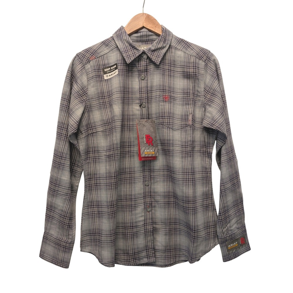 Ariat Work FR Shirt Womens Medium Grey Plaid NWT Flame Resistant Boot Barn PPE